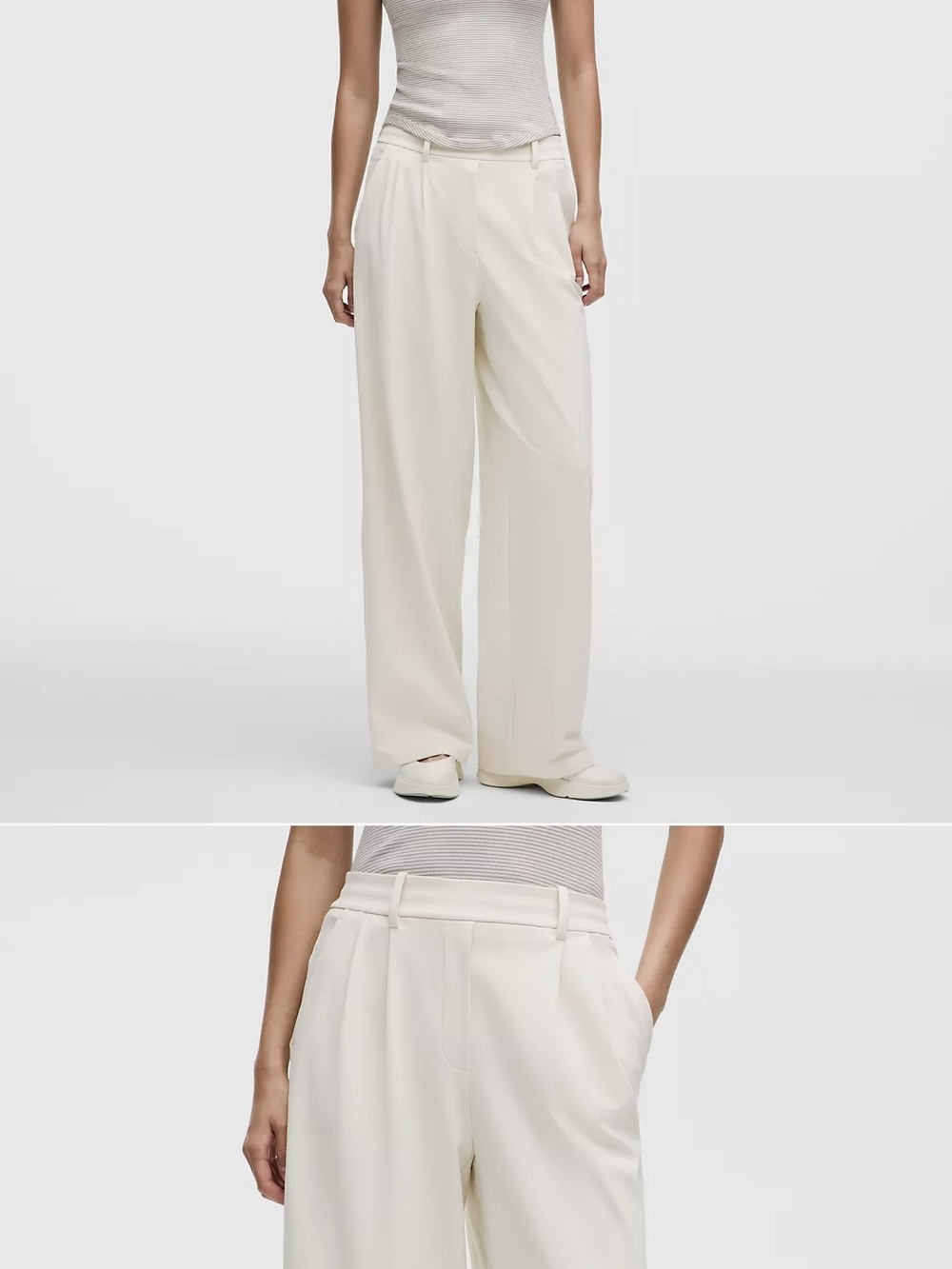 Wide Leg Cream Trousers - Women's Elegant Pleated Pants